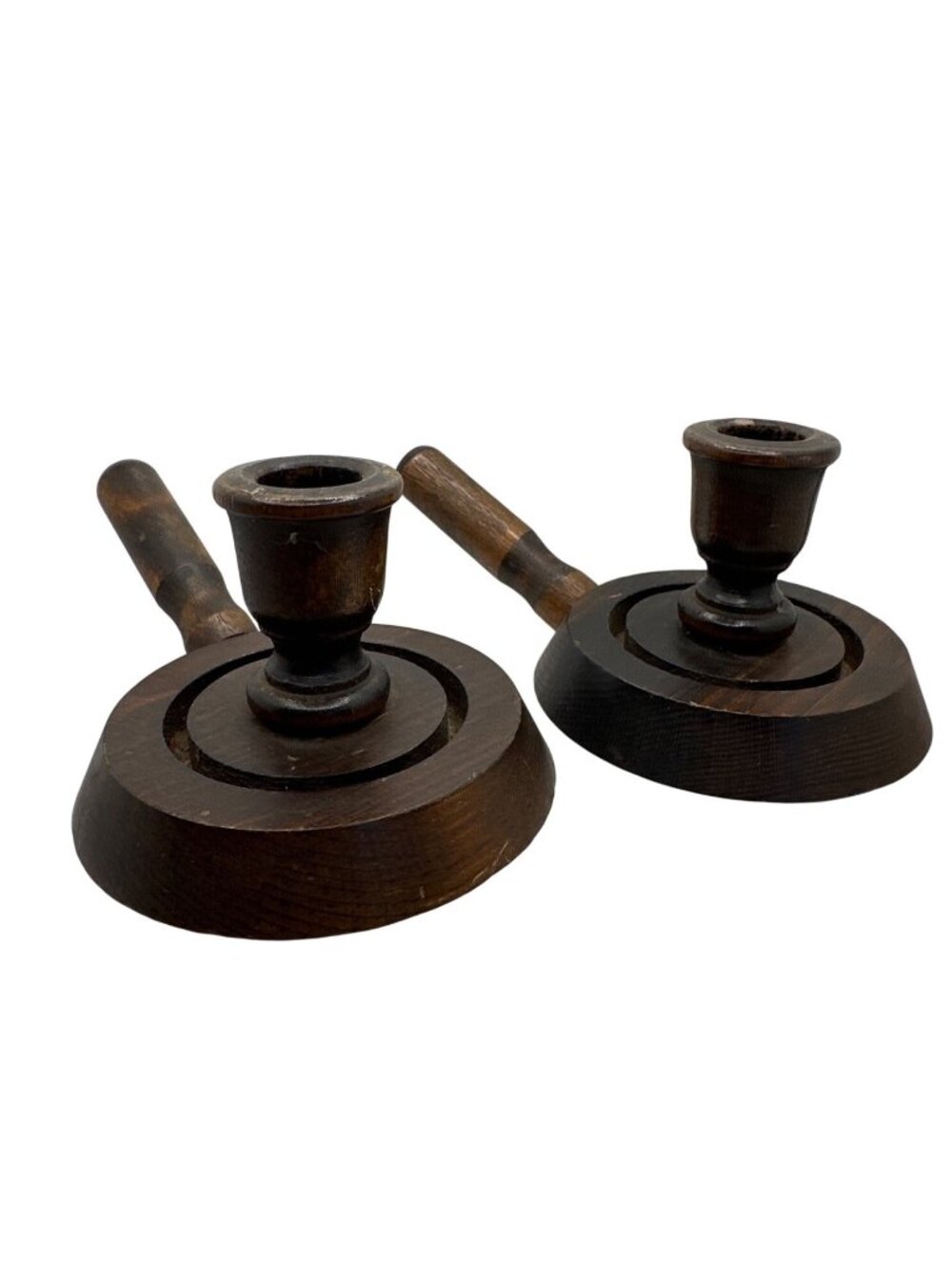 Vintage Wood Candle Holders Mid Century Colonial Style Chambersticks Granny - Picture 2 of 11